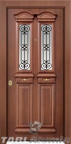 Θωρακισμένη πόρτα με χυτά διακοσμητικά και τζάμι Θ-7450