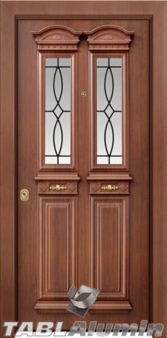 Θωρακισμένη πόρτα με χυτά διακοσμητικά και τζάμι Θ-7430